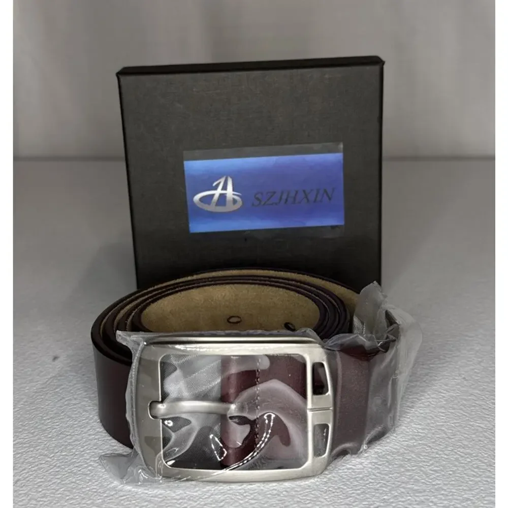 Fashion Pin Buckle Genuine Leather Mens Belt Coffee Brown 48in/120cm
